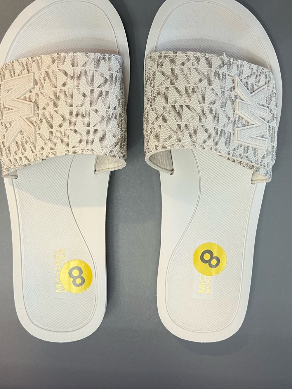 Michael Kors Metallic Logo Slide Sandals in Silver, Gold, and White - Picture 4 of 8